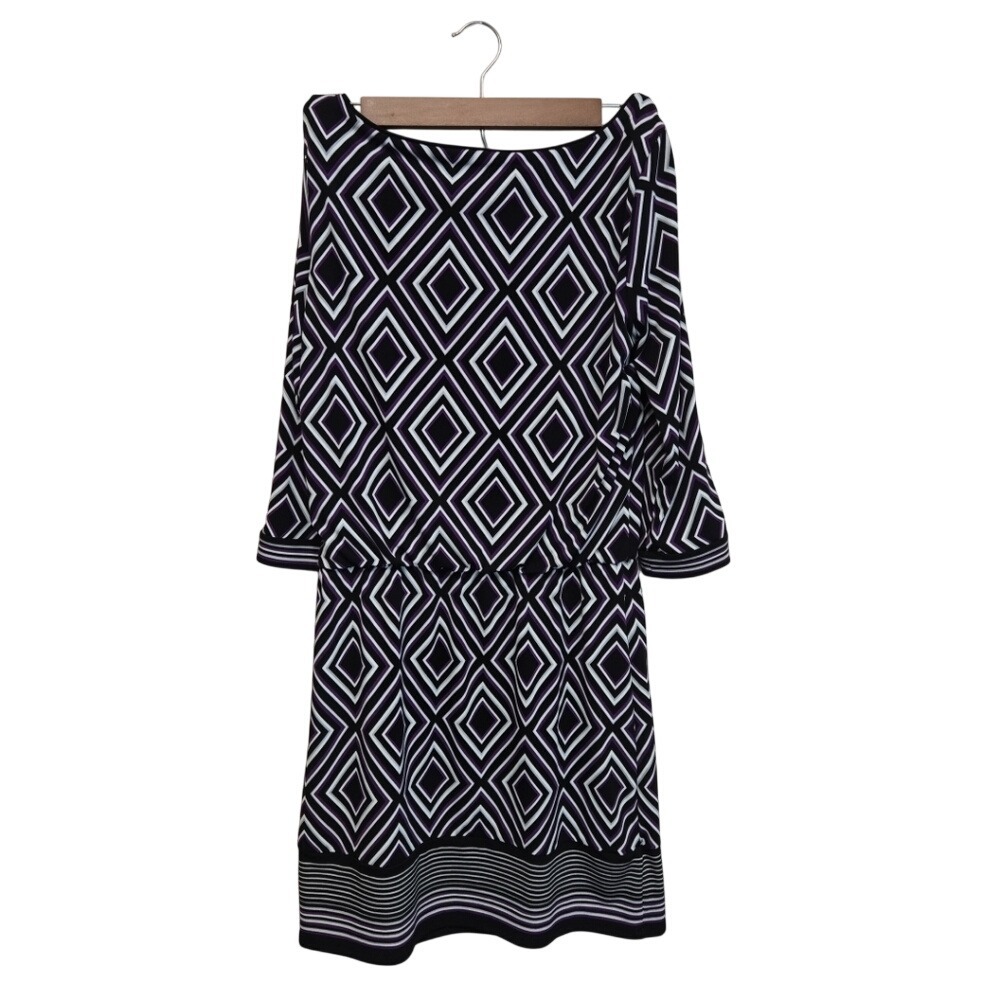 White House Black Market Geometric‎ Diamond Print Midi Dress XS - Picture 2 of 9